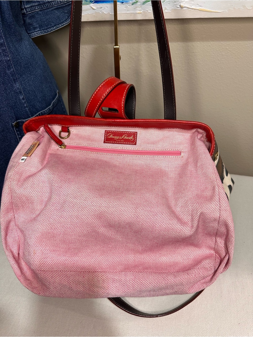 Dooney & Bourke Red-Trim Giraffe Print Canvas Tote Vintage - Picture 7 of 16